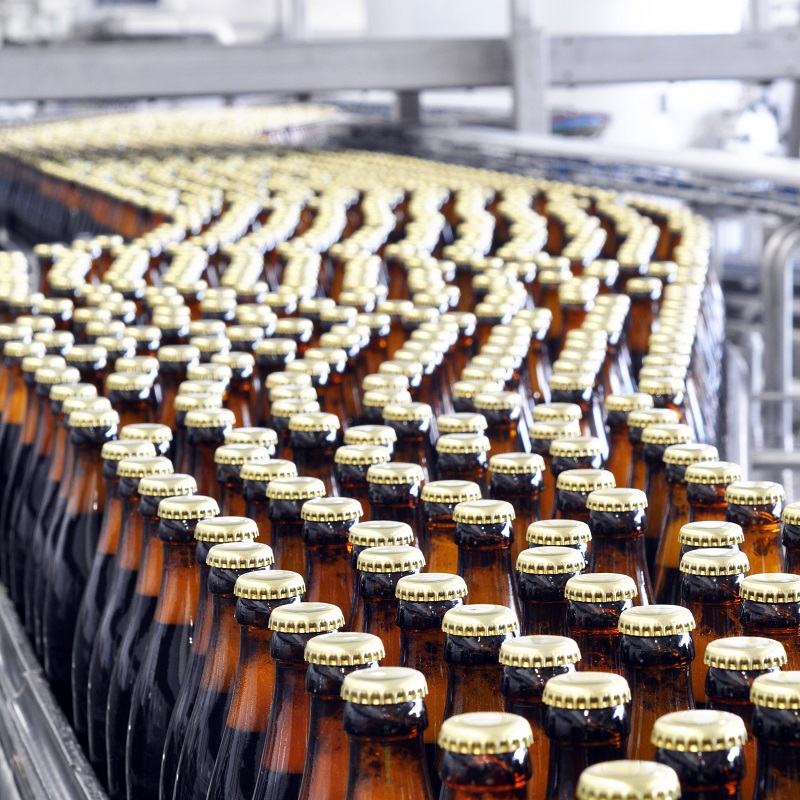 beer bottles filling in a brewery. beer bottles filling in a brewery.