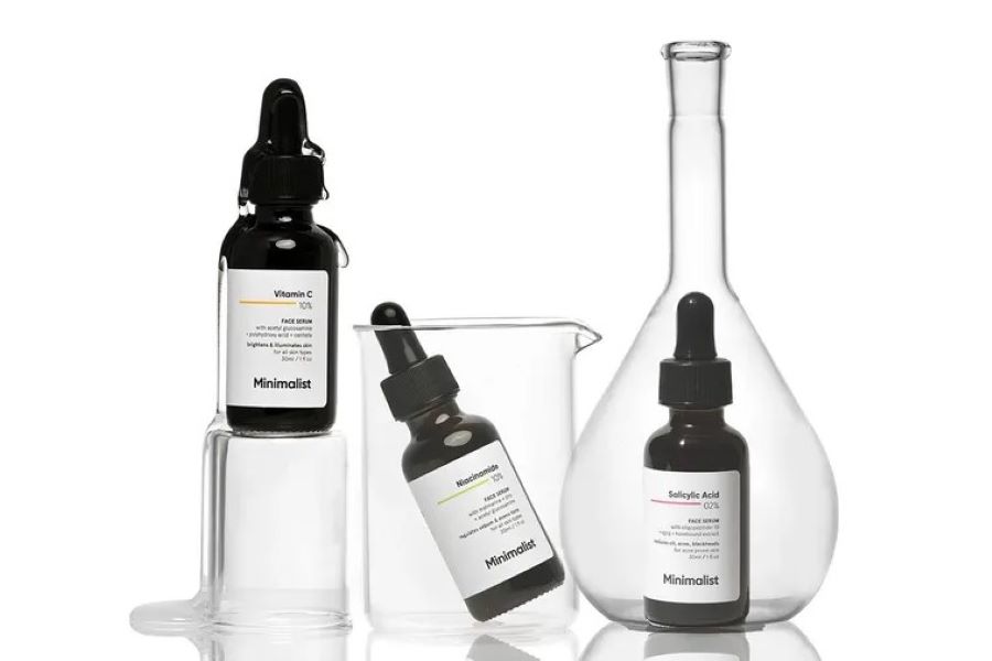 A collection of Minimalist skin care products and science tools.