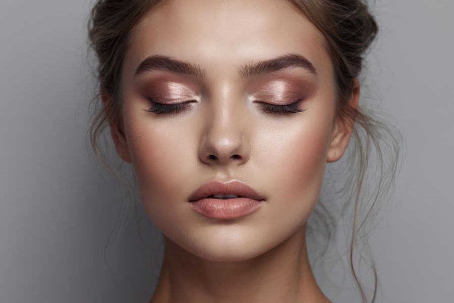 woman wearing eyeshadow and sustainable color cosmetics