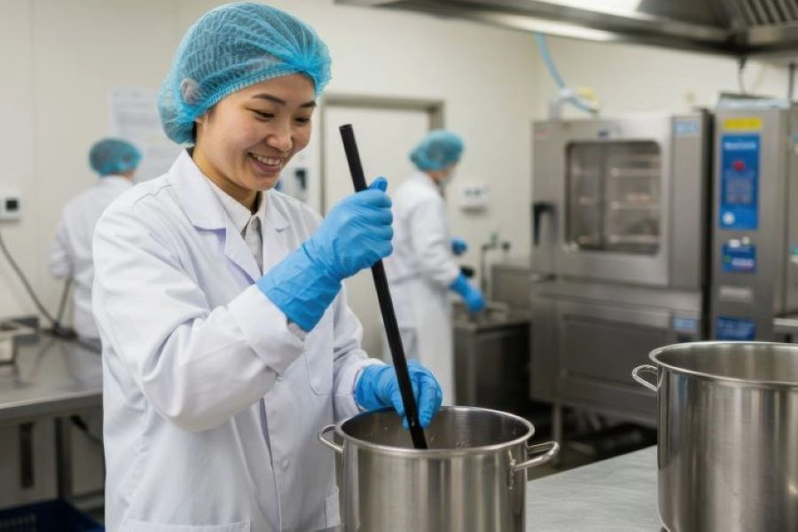 Smiling Scientist or Food Technologist Working in a Food Production Lab