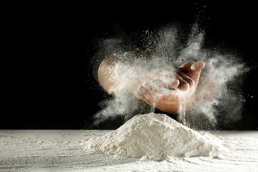 Chef working with flour.