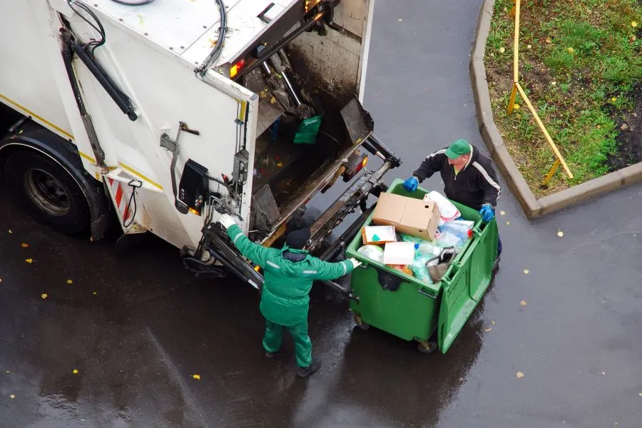 recycling truck and binmen recycling truck and binmen