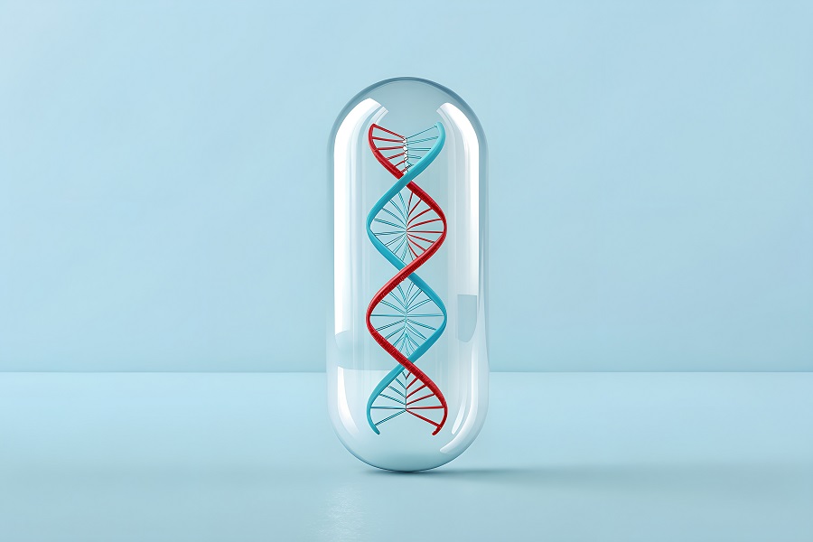 DNA helix in a supplement capsule DNA helix in a supplement capsule