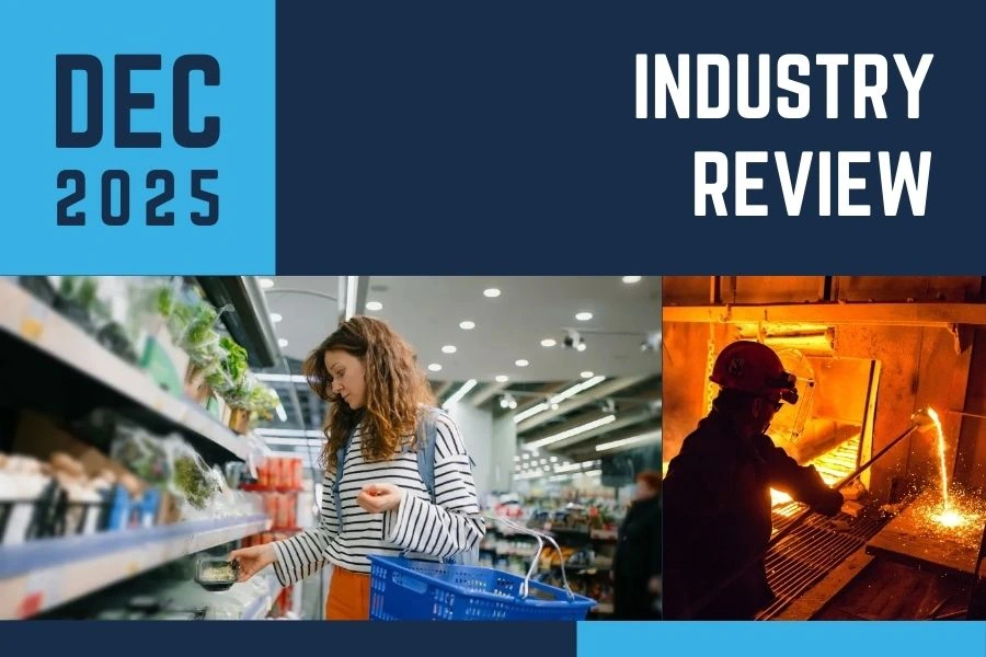 Image Woman shopping for groceries, man working with steel