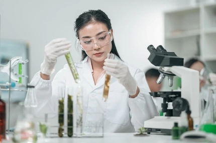 Researcher with botanicals