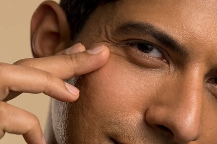 A man touching his eye.