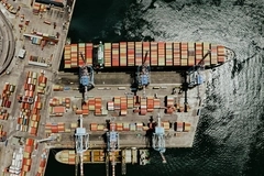 container ship with food imports in the sea container ship with food imports in the sea