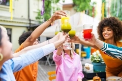 Young people doing cheers.