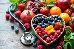 berries and fruit in heart shaped bowl
