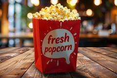 Popcorn in paper box.