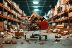 shoppingcart in warehouse disposing waste