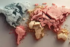 color cosmetics powder forming world map