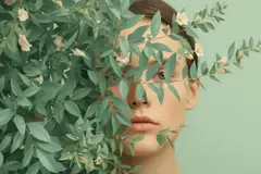 woman behind leaf