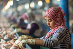 Young Woman Working in a Poultry Processing Plant