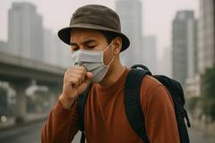 Man breathing air pollution