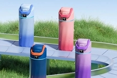 Four water bottles. Four water bottles.