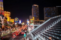 F1 racing stands on the Las Vegas strip.