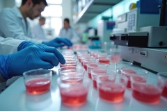 Researchers analyze bacterial samples using advanced equipment