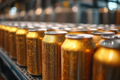 Beverage cans on conveyor belt. Beverage cans on conveyor belt.