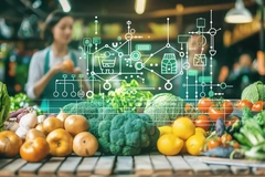 Woman with nutritious food disruptive supply chain Woman with nutritious food disruptive supply chain