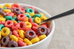 Bowl of sugary breakfast cereal