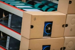 A stack of boxes with blue wheels inside A stack of boxes with blue wheels inside