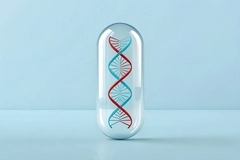 DNA helix in a supplement capsule DNA helix in a supplement capsule