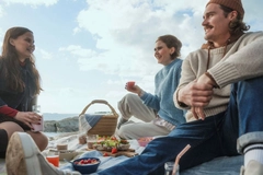 Image three young people on picnic