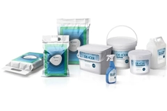 Image A group of white and blue de-icing packaging