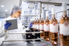 female scientist in wine bottling factory female inspector in wine factory