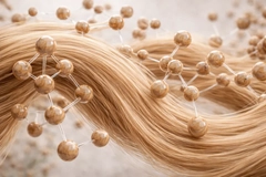 Image closeup of hair with polymer image over it.