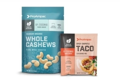 Image Pouch packaging for cashews and taco seasoning mix.