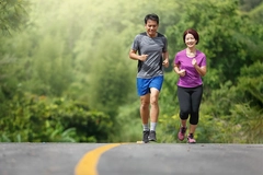 Image Asian middle aged couple jogging exercise in park