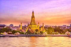 Bangkok, Thailand, with the temple by the river at sunset. Bangkok, Thailand, with the temple by the river at sunset.