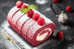Red colored cake.
