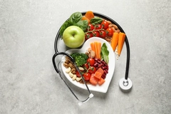 heart-shaped plate of products for heart-healthy diet