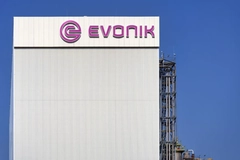 Evonik logo against a building facade