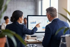 Business analysists discussing funding