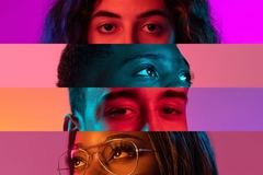 Image four people's eyes edited in horizontal slots
