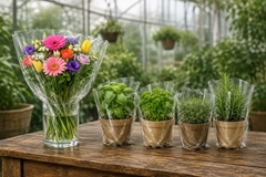 potted plant range with plastic covering